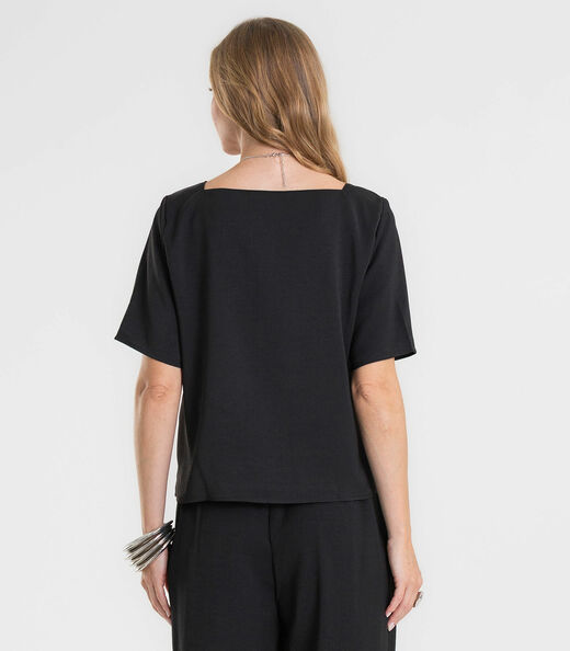 Blusa Feminina Decote Quadrado Em Tecido Rovitex Preto