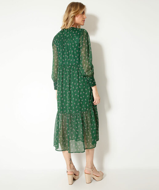 Vestido Feminino Tule Estampado Manga Longa Marisa