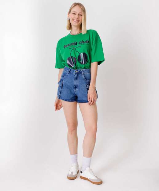Short Feminino Jeans Cargo 