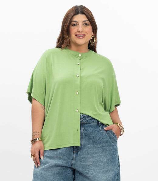 Image_Camisa Manga Curta Feminina Plus Size Secret Glam Verde
