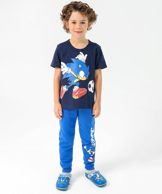 Camiseta Infantil Estampa Sonic Tam 4 a 10 Azul