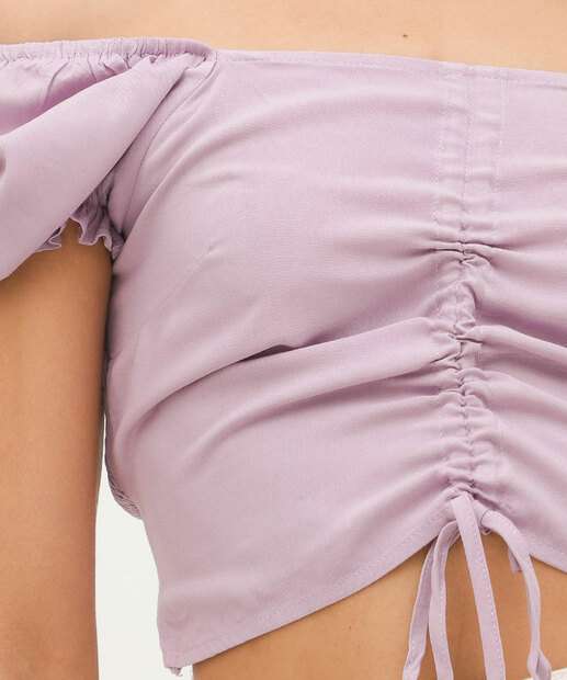 Blusa Cropped Feminina Drapeado Manga Curta Marisa