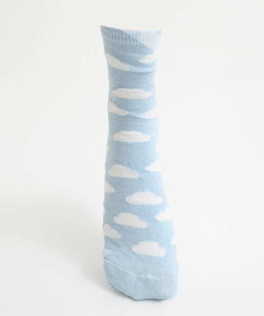 Meia Cano Longo Feminina Estampa Nuvem Marisa Azul