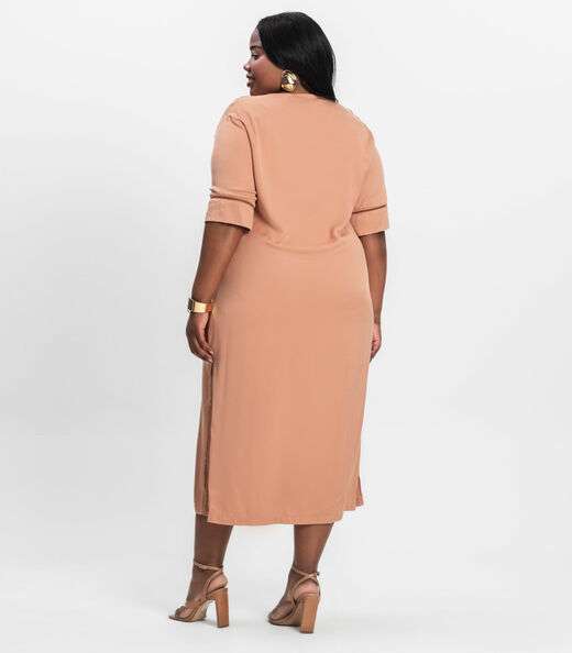 Vestido Manga Curta em Viscose Secret Glam Marrom