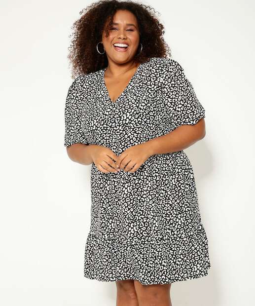Vestido Plus Size Feminino Animal Print Manga Curta Marisa