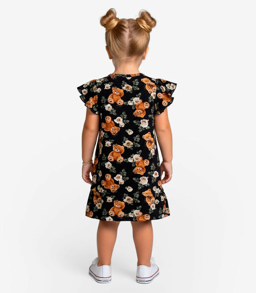 Vestido Infantil Com Manga Godê Select Marrom