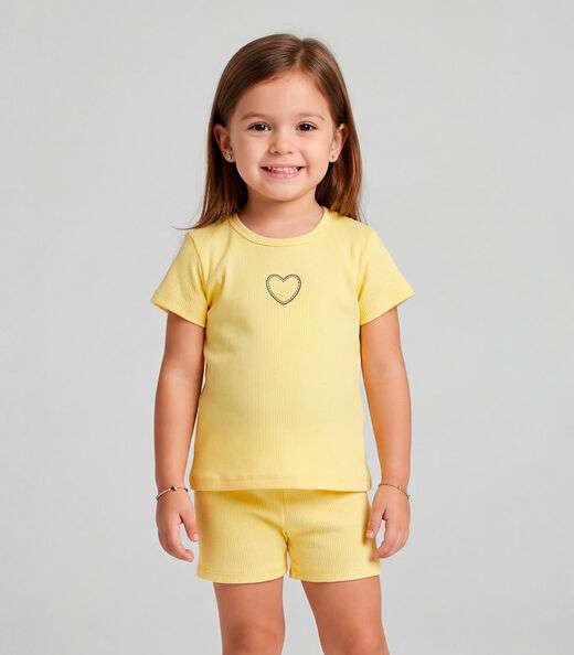 Conjunto Infantil Feminino Blusa e Short Select Amarelo