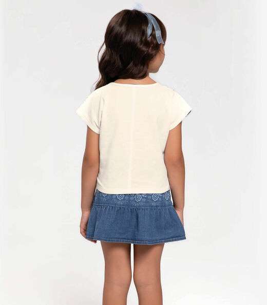 Conjunto Infantil Blusa Com Saia Jeans Trick Nick Bege