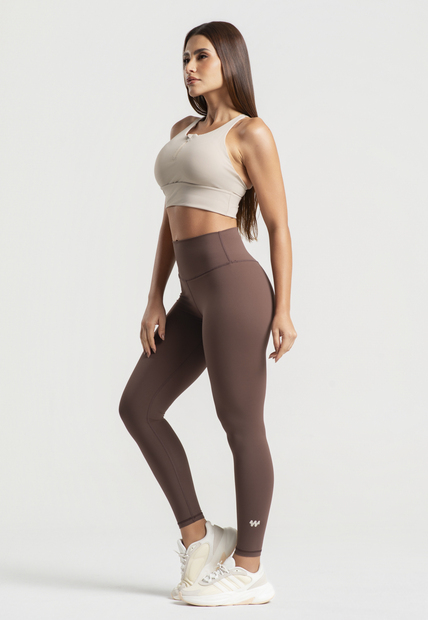 Top Fitness Alças Cruzadas com Zíper e Bojo Poliamida Bege Wemood