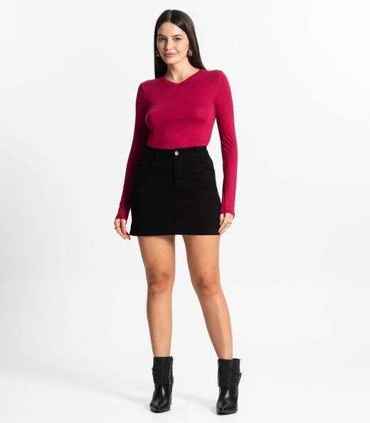 Blusa Manga Longa Decote V Básica Select Vermelho