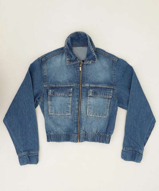 Jaqueta Juvenil Jeans Bolsos Tam 10 a 16