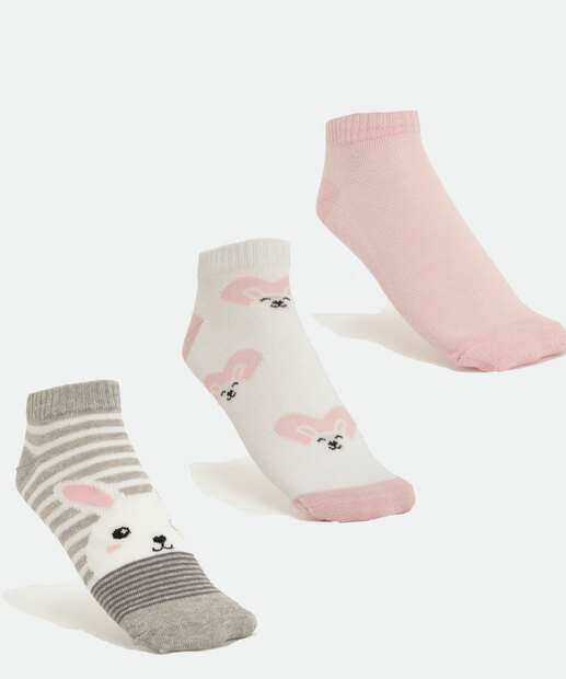Kit 3 Pares Meias Soquete Feminina Estampada Marisa