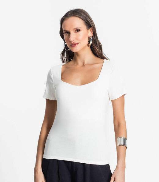 Blusa De Viscotorcion Com Decote Feminina Endless Bege