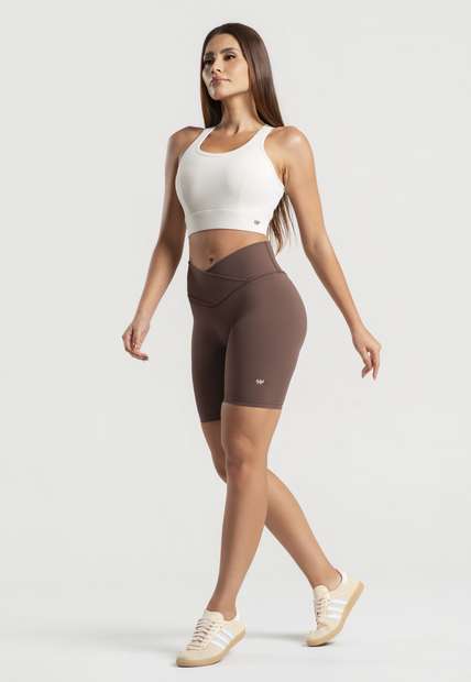 Top Fitness Nadador Com Bojo e Recortes Poliamida Bege Wemood