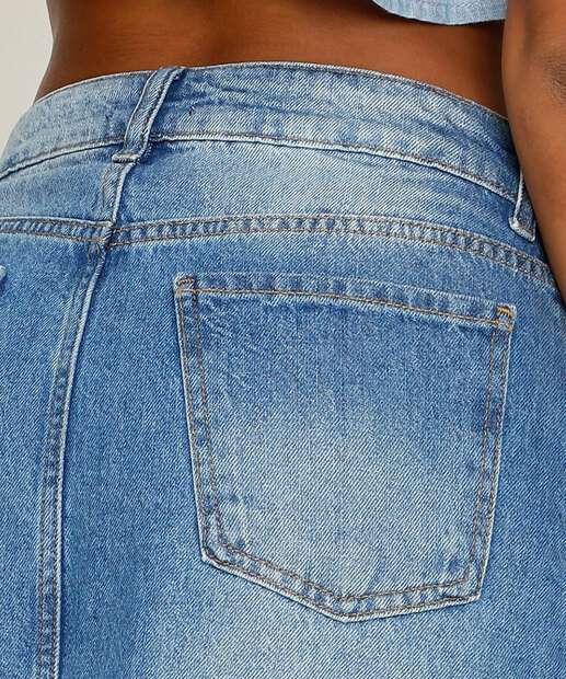 Saia Jeans Longa Feminina Bolsos Fenda Marisa