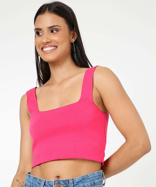Blusa Cropped Feminina Tricô Alças Largas Marisa