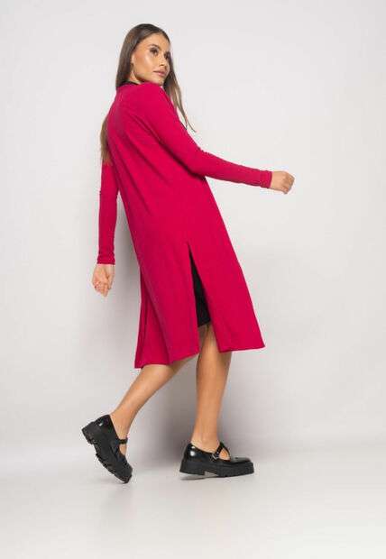 Kimono Alongado Manga Longa Canelado Rosa Salvatore Fashion