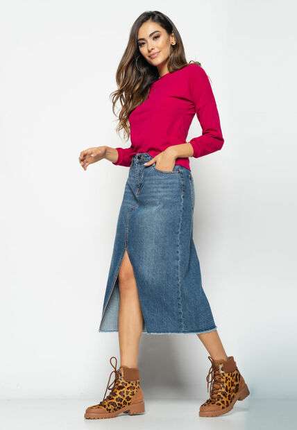 Blusa Morcego  Gola Canoa Manga Longa Canelada Rosa