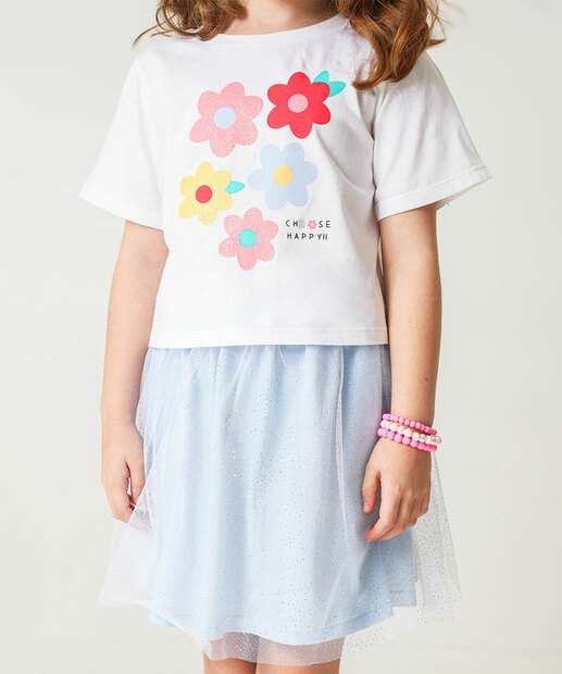 Conjunto Infantil Tule Flor Marisa Tam 4 a 10 Azul