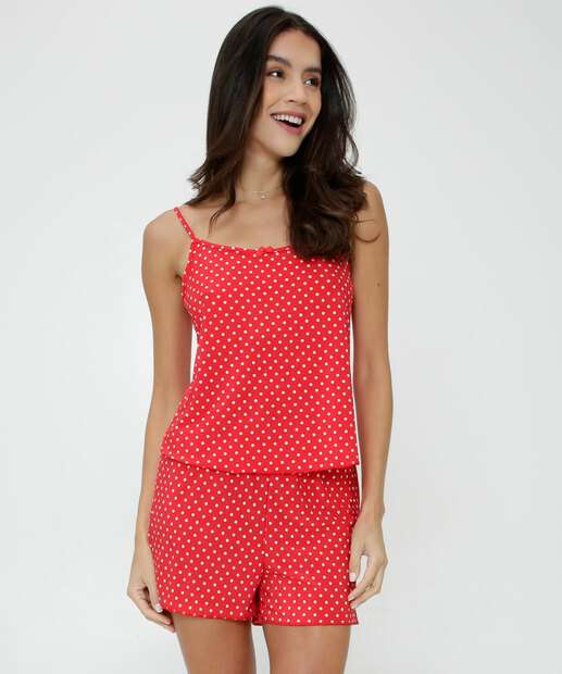 Pijama Feminino Estampa Poá Alças Finas Marisa