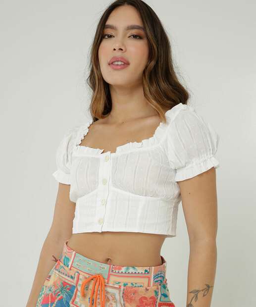Image_Blusa Cropped Feminina Botões Manga Curta Marisa