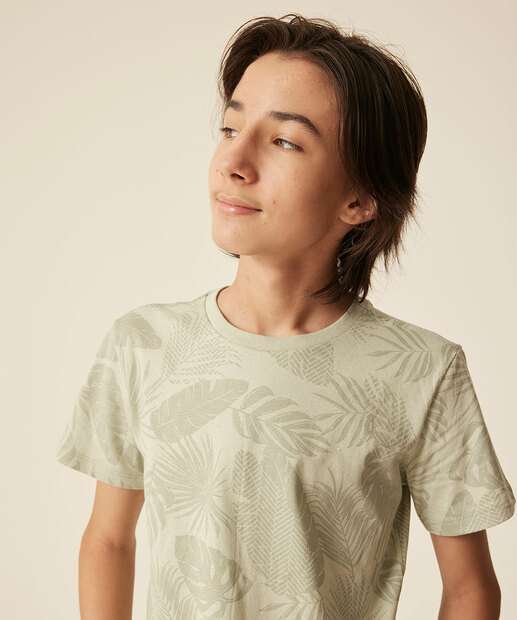 Camiseta Juvenil Manga Curta Folhas MR Tam 10 a 16