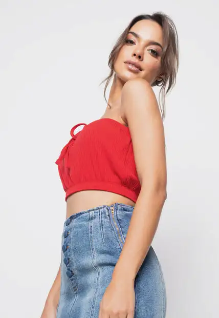 Cropped  Tomara Que Caia Malha Canelada Vermelho