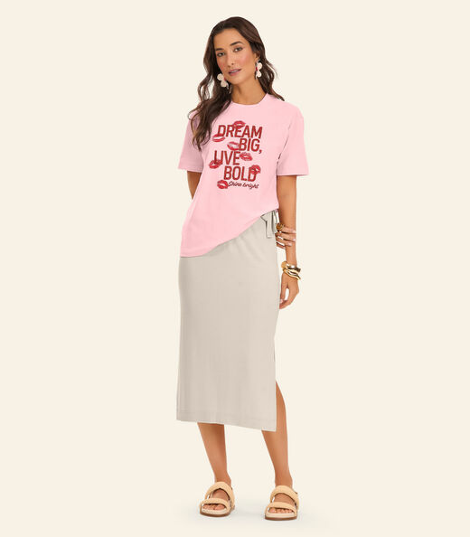 T- Shirt Overzised Meia Malha Feminina Rovitex Rosa