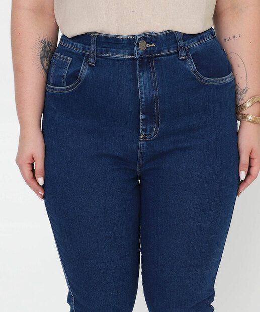 Calça Plus Size Feminina Mom Jeans Sawary Azul