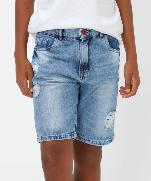 Bermuda Juvenil Jeans Bolsos Destroyed Tam 10 a 16 Azul