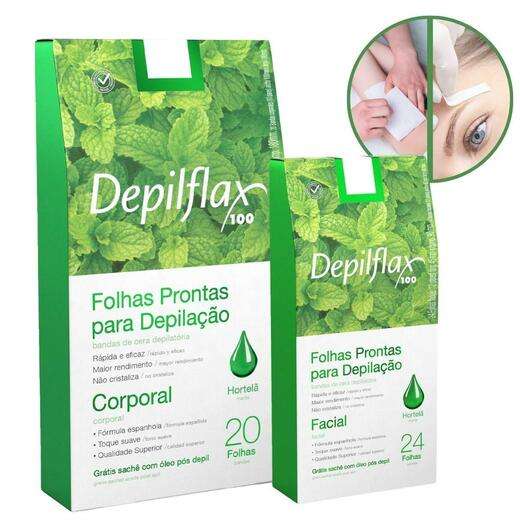 Image_Kit C/ 2 Caixas De Folhas Para Depilação Facial Hortelã Depilflax C/24 Unid Cada