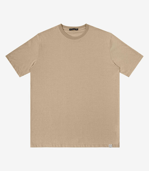 Camiseta Masculina Meia Malha Listrada Linho Marrom