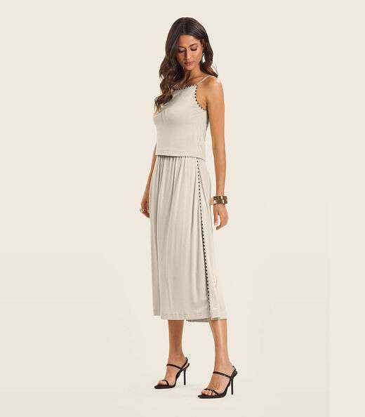 Conjunto Feminino Blusa Com Saia Midi Endless Bege