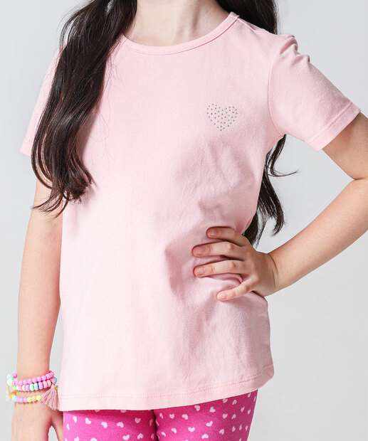 Camiseta Infantil Cotton Strass Marisa Tam 4 a 10 Rosa