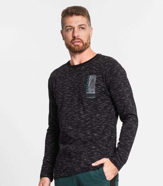 Camiseta Manga Longa Em Meia Malha Diametro Preto