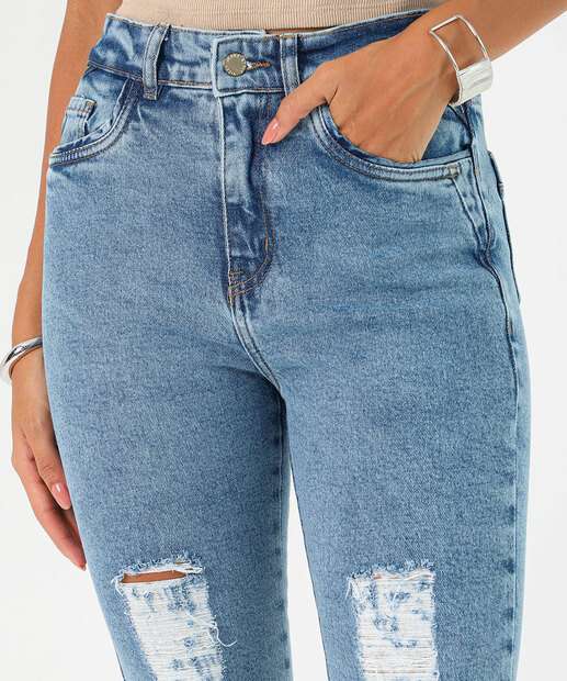 Calça Jeans Skinny Feminina Destroyed Azul