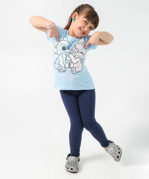 Camiseta Infantil Stitch e Angel Tam 4 a 10 Azul
