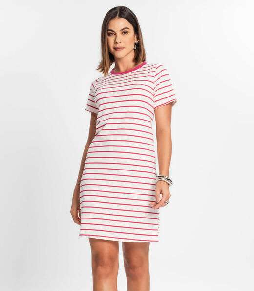 Vestido Feminino Listrado Rovitex Rosa