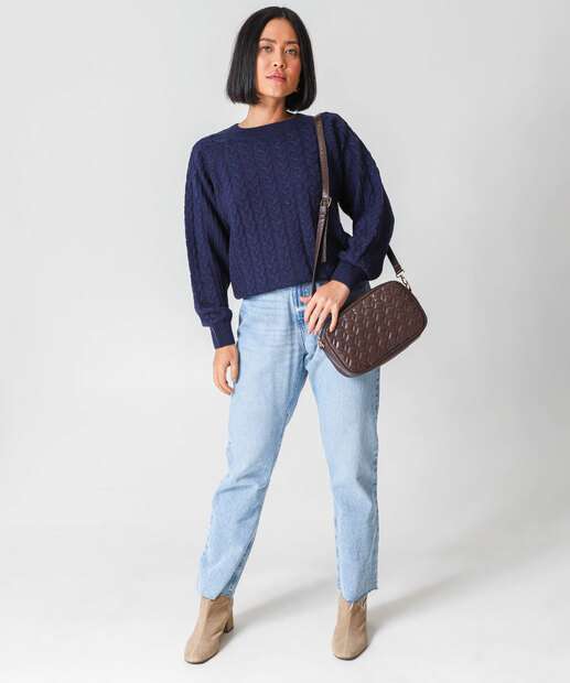 Suéter Feminino Trançado Textura Marisa Azul