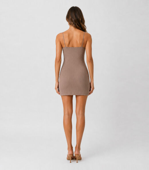 Vestido Canelado De Alça Select Marrom