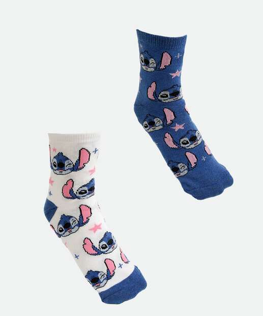 Kit 2 Meias Feminina Estampa Stitch Disney