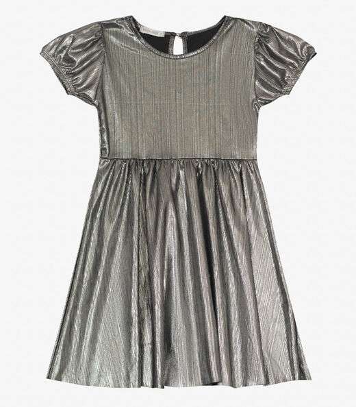 Vestido em Malha Plissada Shiny Trick Nick Cinza