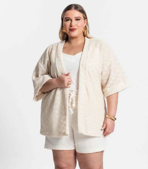 Image_Kimono Feminino Plus Size Em Tricot Secret Glam Bege