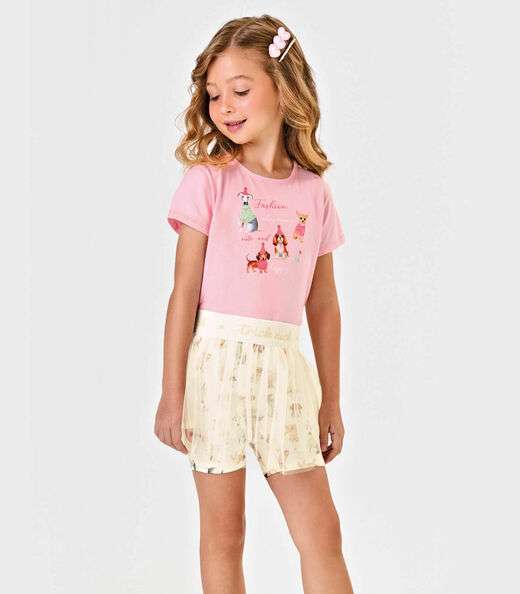 Conjunto Infantil Blusa Com Shorts Saia Trick Nick Rosa