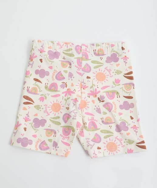 Bermuda Infantil Ciclista Floral Marisa Tam 1 a 3 Off White