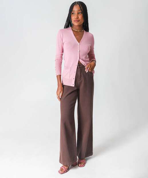 Cardigan Feminino Alongado Bolsos Marisa Rosa