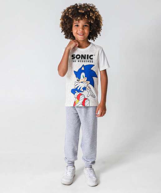 Camiseta Infantil Estampa Sonic Tam 4 a 10 Off White