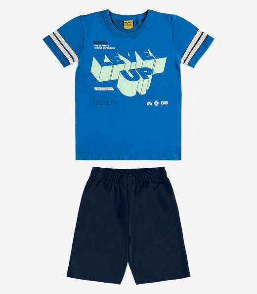 Conjunto Machão c Bermuda em Meia Malha RoviKids Azul