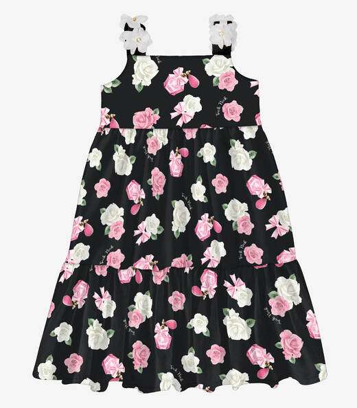 Vestido Infantil Midi Estampado Trick Nick Preto