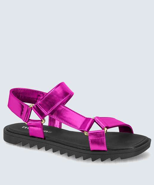 Sandália Feminina Rasteira Metalizada Moleca